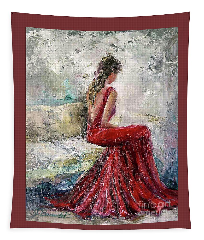 Woman In Red Tapestry featuring the painting The Moment by Jennifer Beaudet