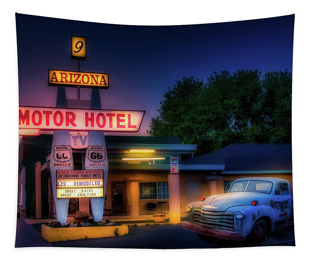 Route 66 Tapestry featuring the photograph The Motor Hotel, Williams AZ by Micah Offman