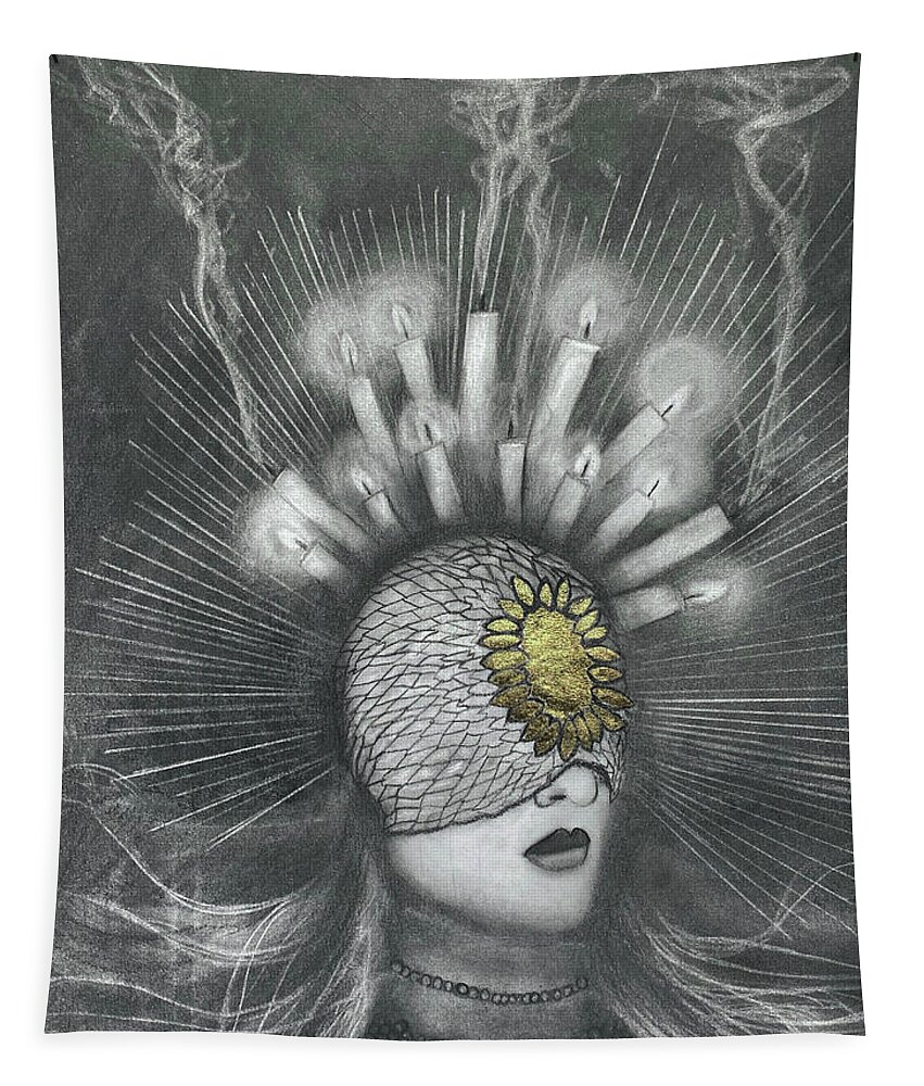 Charcoal Drawing Tapestry featuring the drawing The Mystic by Nadija Armusik