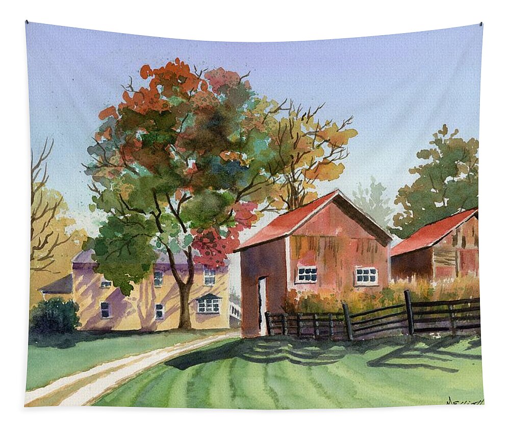 Farm Tapestry featuring the painting The Neighbor's Farm by Marsha Elliott