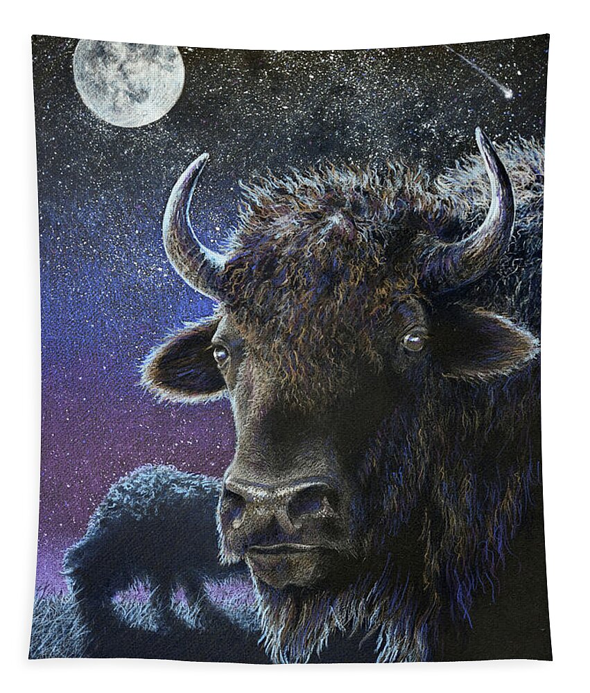 Bison Tapestry featuring the drawing the Nightwatch by Jill Westbrook