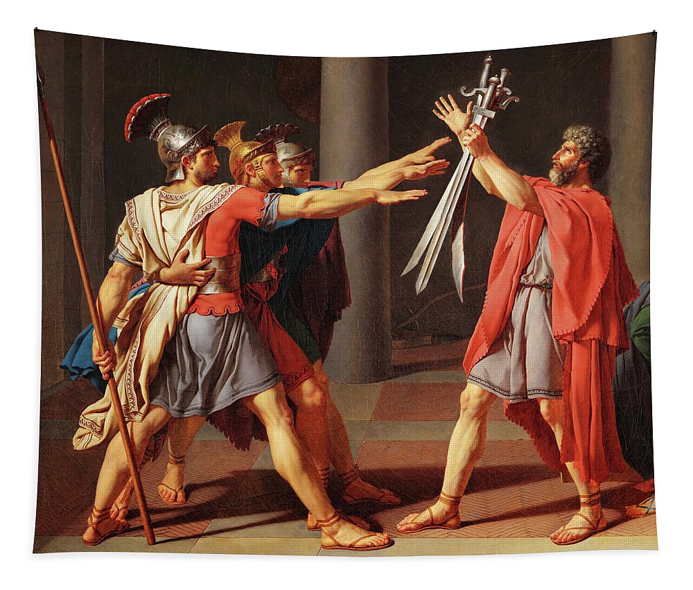Jacques-louis David Tapestry featuring the painting The Oath of the Horatii, Horatii Brothers by Jacques-Louis David