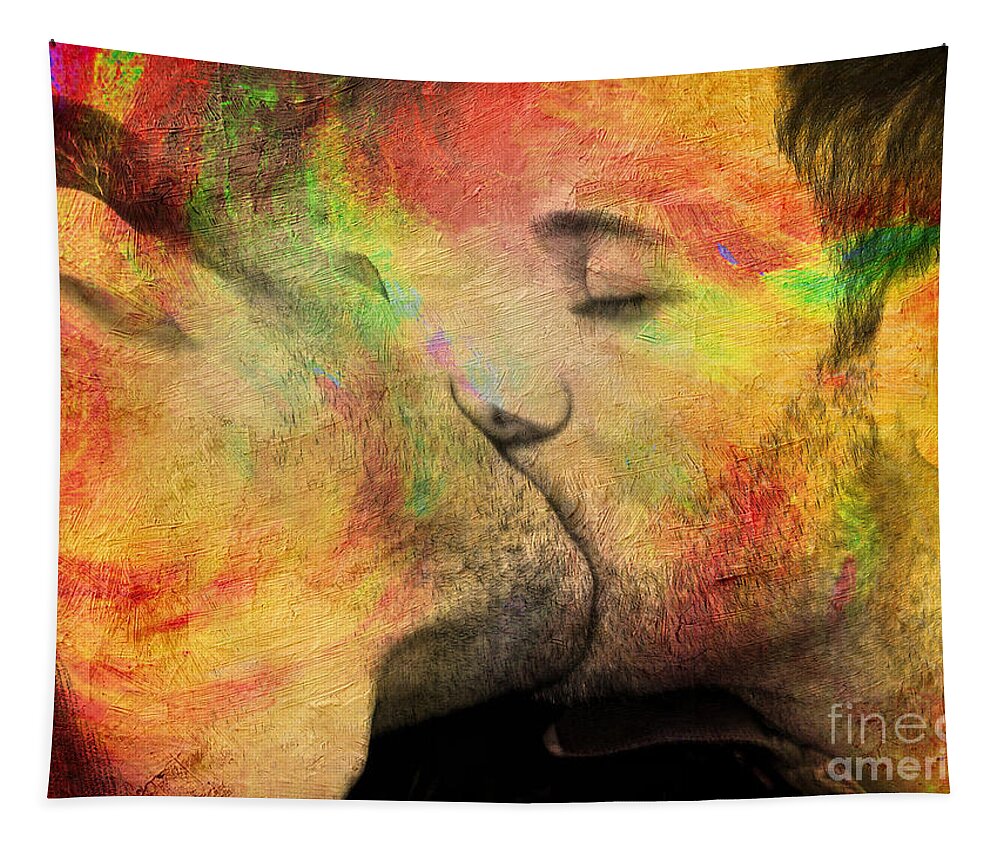 Kiss Tapestry featuring the painting The passion of one kiss by Mark Ashkenazi