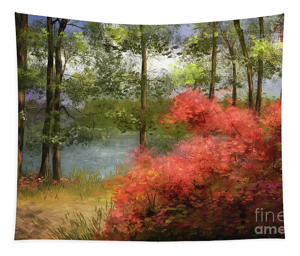 Tridelphia Lake Tapestry featuring the digital art The Path Along The Lake by Lois Bryan