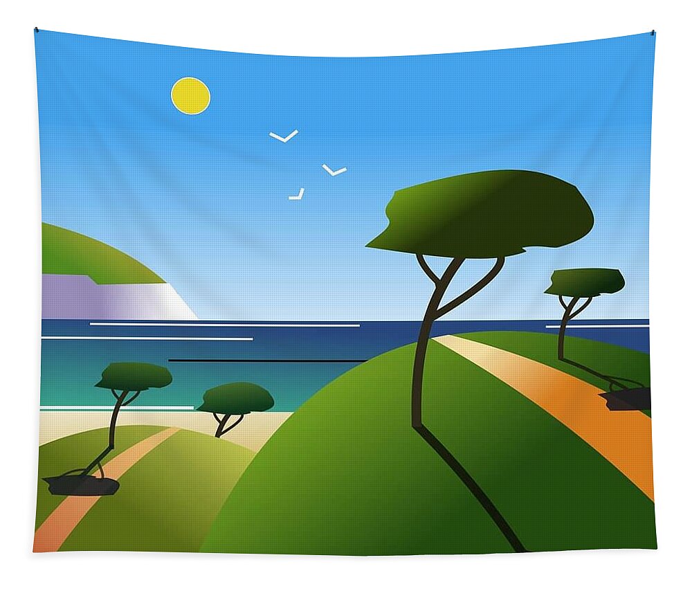 Beach Tapestry featuring the digital art The path to the beach by Fatline Graphic Art