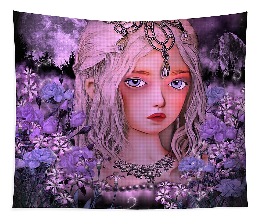 Digital Art Tapestry featuring the digital art The Princess in the Rose Garden by Artful Oasis