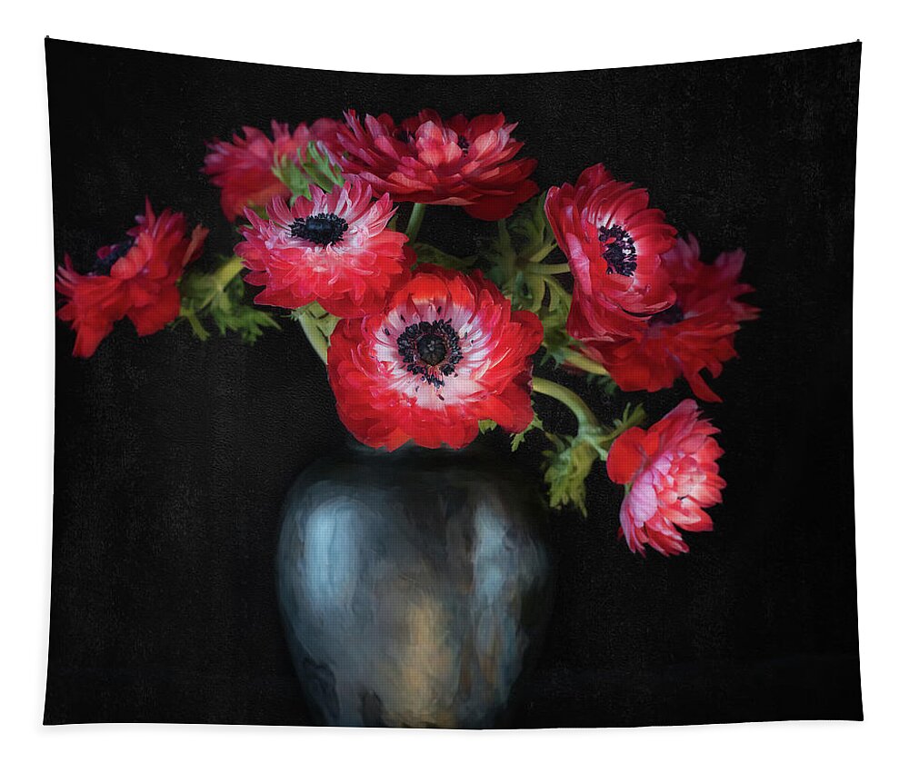 Flower Tapestry featuring the photograph The Red Anemone Bouquet by Sylvia Goldkranz