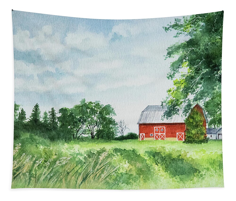 Painting Tapestry featuring the painting The Red Barn by Linda Shannon Morgan