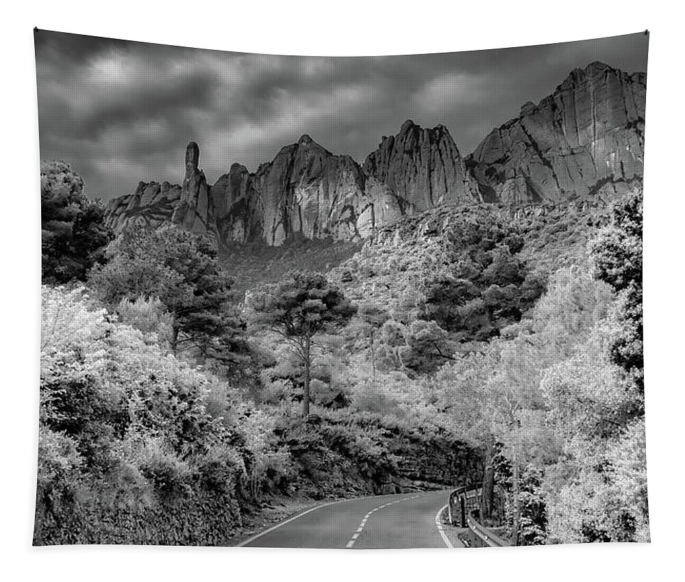 Spain Tapestry featuring the photograph The Road to Montserrat, Infrared Version by Marcy Wielfaert