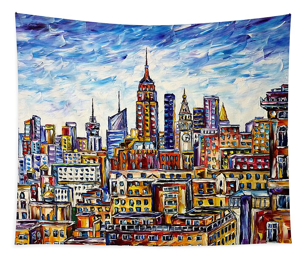 New York From Above Tapestry featuring the painting The Rooftops Of New York by Mirek Kuzniar