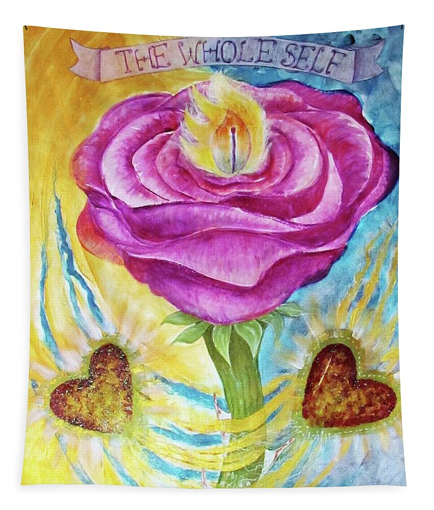 Am I Tapestry featuring the painting The Rose and Its Thorns Love the Whole Self by Feather Redfox