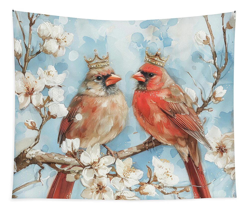 Cardinals Tapestry featuring the painting The Royal Cardinals by Tina LeCour
