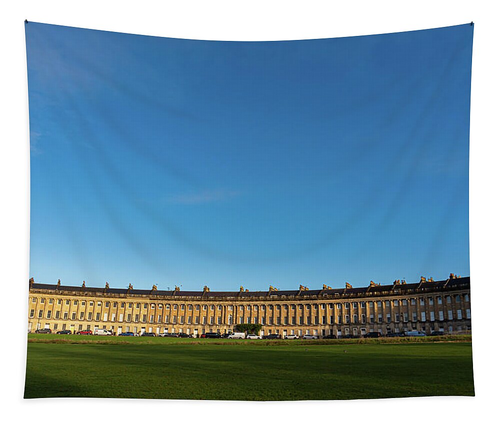 Bath Tapestry featuring the photograph The royal crescent under a blue sky by Scott Lyons