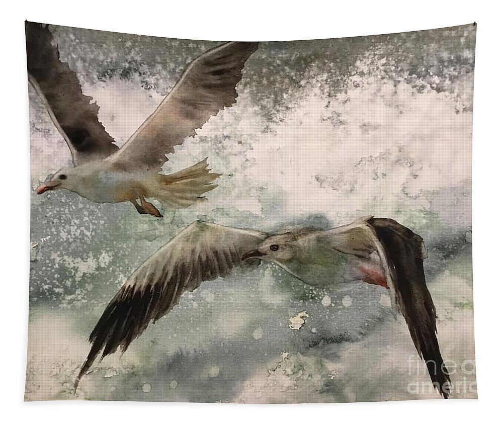 It Is The Transparent Watercolor Painting Tapestry featuring the painting The seagulls by Han in Huang wong