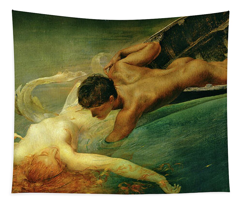 The Siren Tapestry featuring the painting The Siren, Green Abyss by Giulio Aristide Sartorio