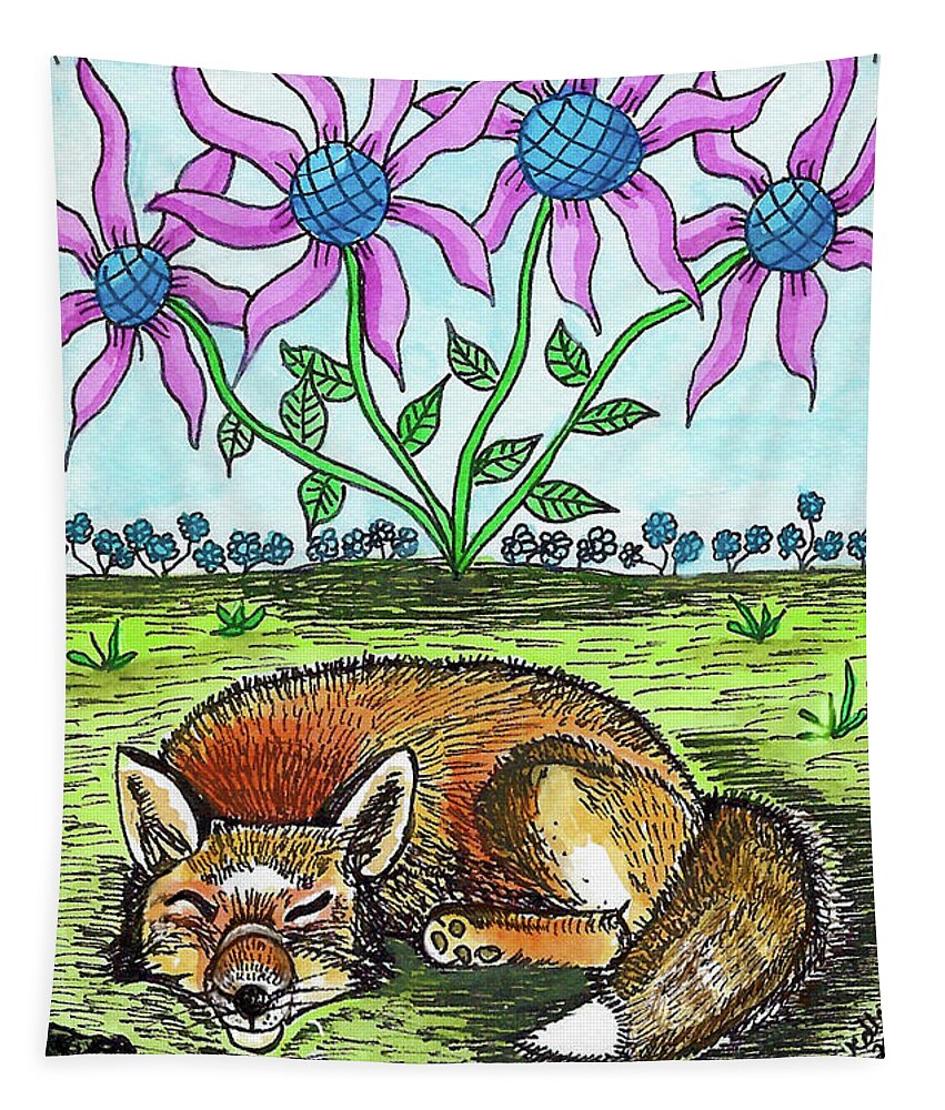 Fox Tapestry featuring the painting The Sleeping Fox by Christina Wedberg