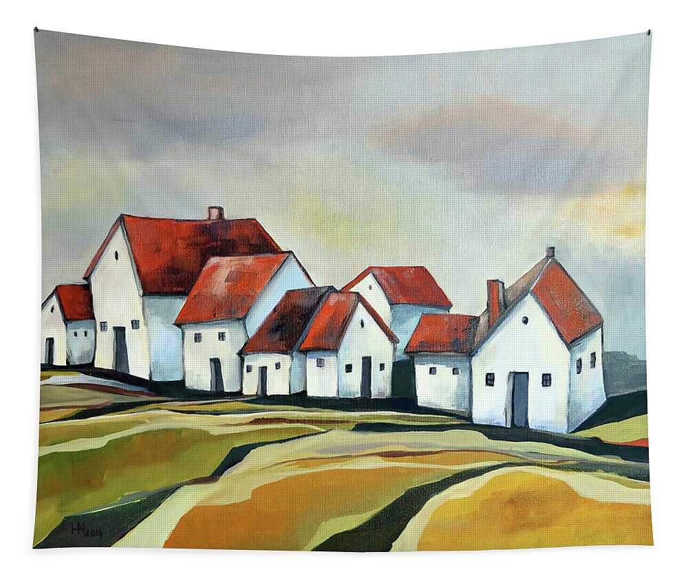 Village Tapestry featuring the painting The smallest village by Aniko Hencz