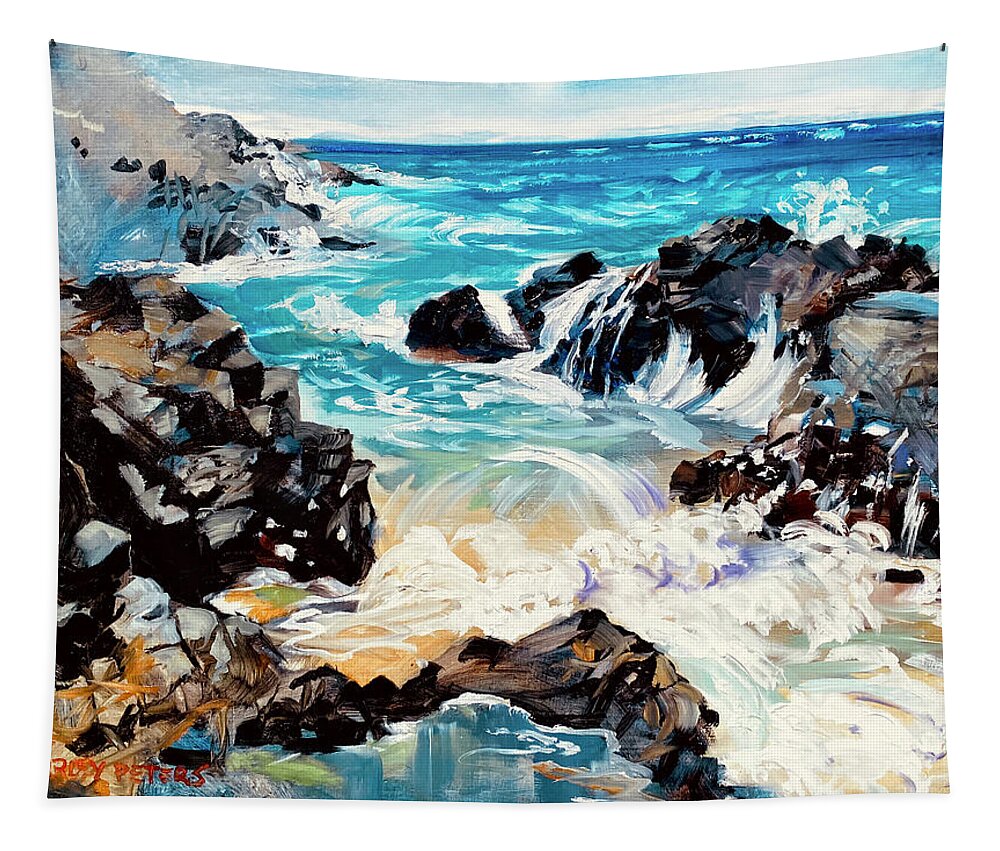 Beachscape Tapestry featuring the painting The Sound of Waves by Shirley Peters