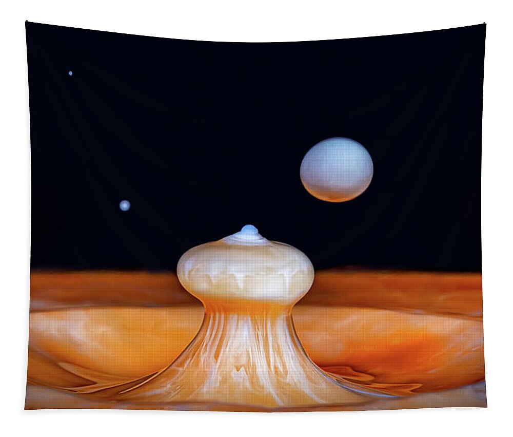 Water Drop Collision Tapestry featuring the photograph The Surface of Another World by Michael McKenney