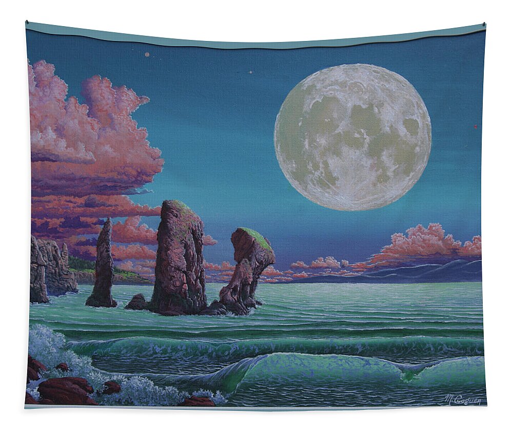 Three Tapestry featuring the painting The Three Sisters, Cape Chignecto by Michael Goguen
