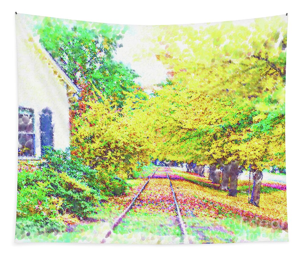 Train-tracks Tapestry featuring the digital art The Tracks By The House by Kirt Tisdale