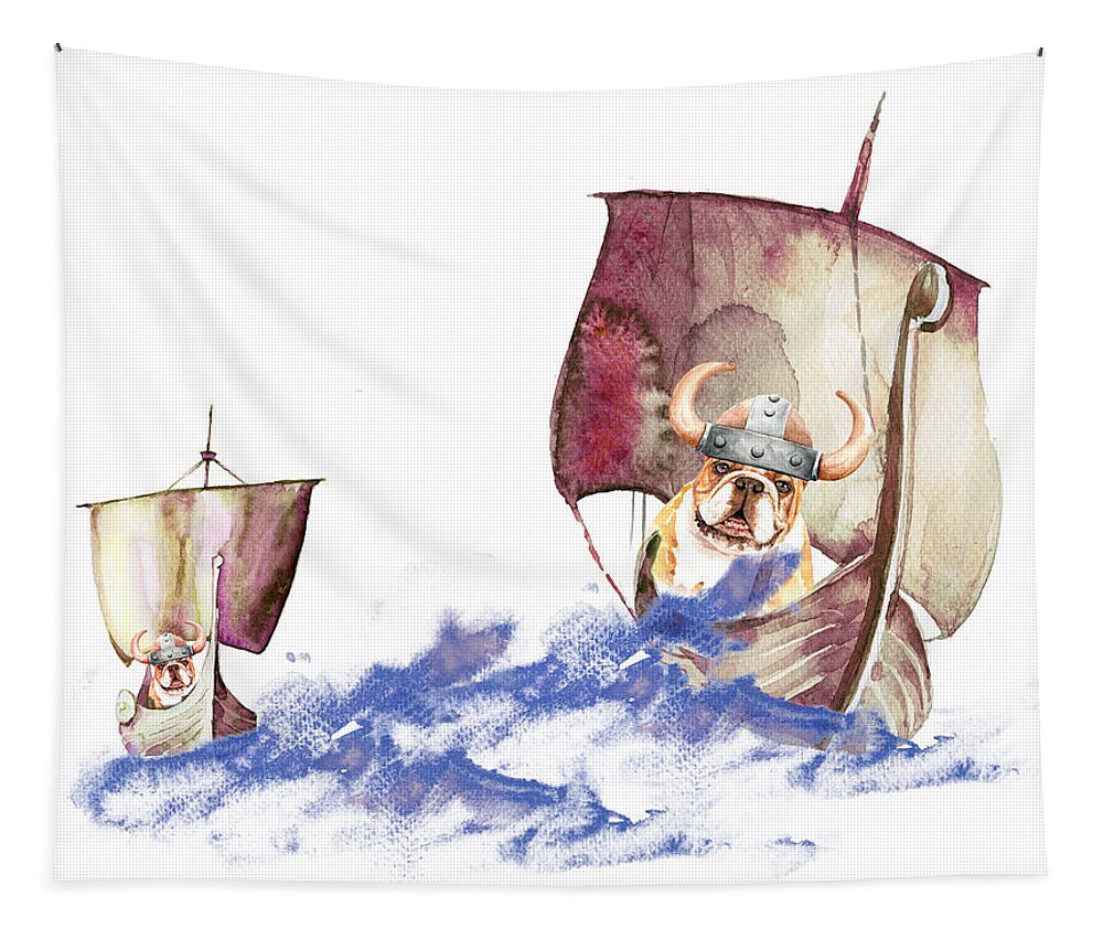 Fun Tapestry featuring the painting The Vikings Are Arriving by Miki De Goodaboom