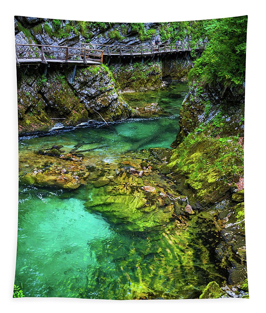 Vintgar Tapestry featuring the photograph The Vintgar Gorge Scenic Landscape In Slovenia by Artur Bogacki