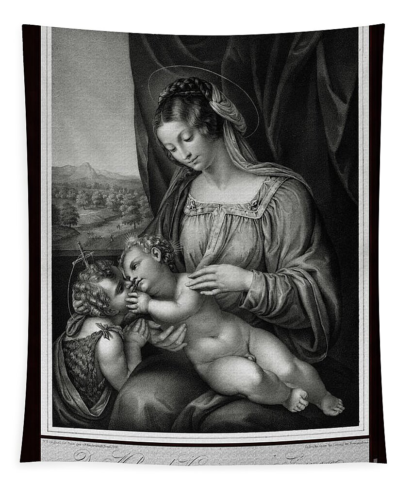 Virgin And Child Tapestry featuring the painting The Virgin and Child,With Infant Saint John the Baptist by Engraver Franz Hanfstangl Classical Art by Rolando Burbon