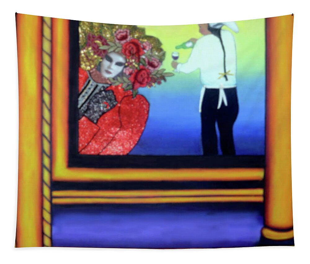 Mixed Media Painting Tapestry featuring the mixed media The Waiter - Carnival of Venice by Anni Adkins