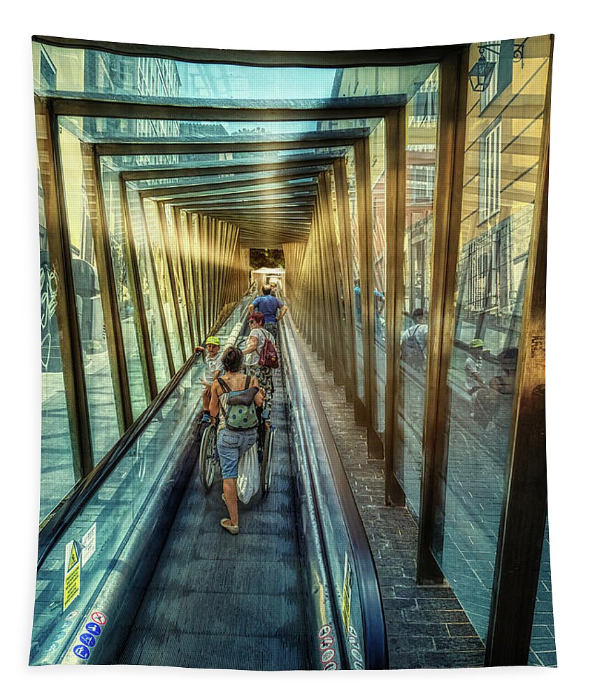 Escalator Tapestry featuring the photograph The walkalator by Micah Offman