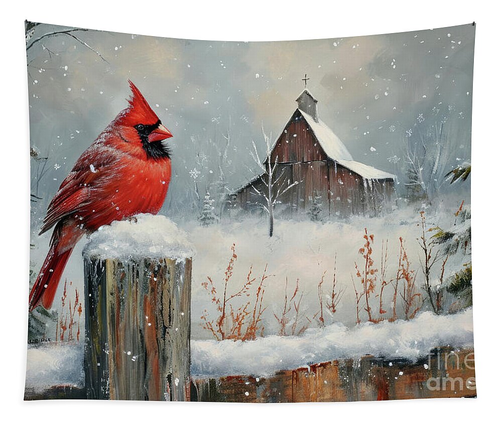 Northern Cardinal Tapestry featuring the painting The Watchman by Tina LeCour