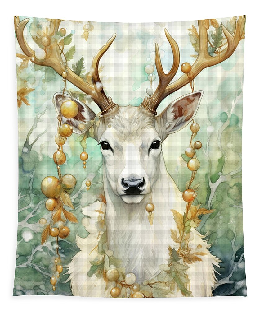 #faaadwordsbest Tapestry featuring the painting The White Christmas Deer by Tina LeCour