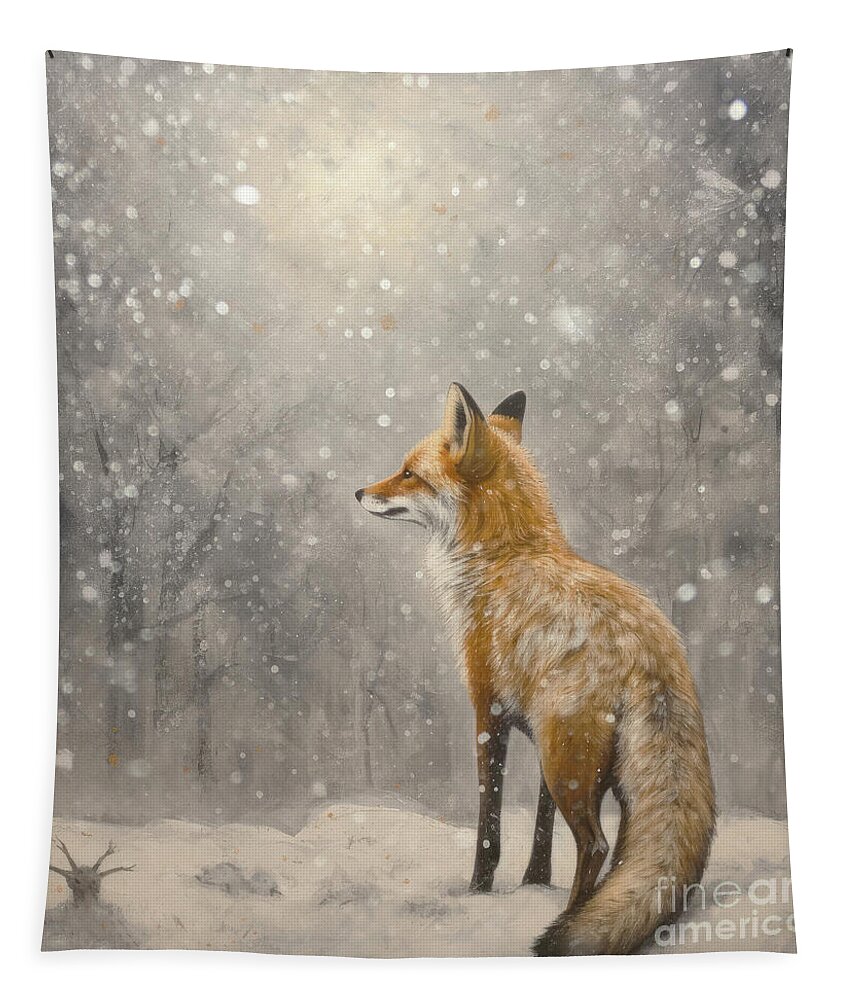 Fox Tapestry featuring the painting The Winter Fox by Tina LeCour