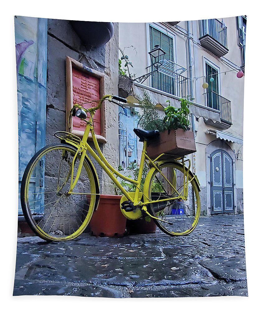 Bike Tapestry featuring the photograph The Yellow Bike by Andrea Whitaker