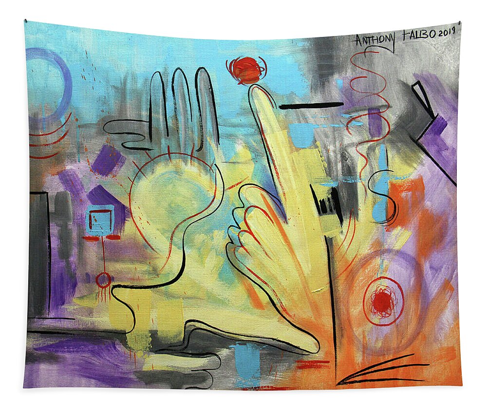 Abstract Tapestry featuring the painting They Stand Together Isaiah 48-13 by Anthony Falbo