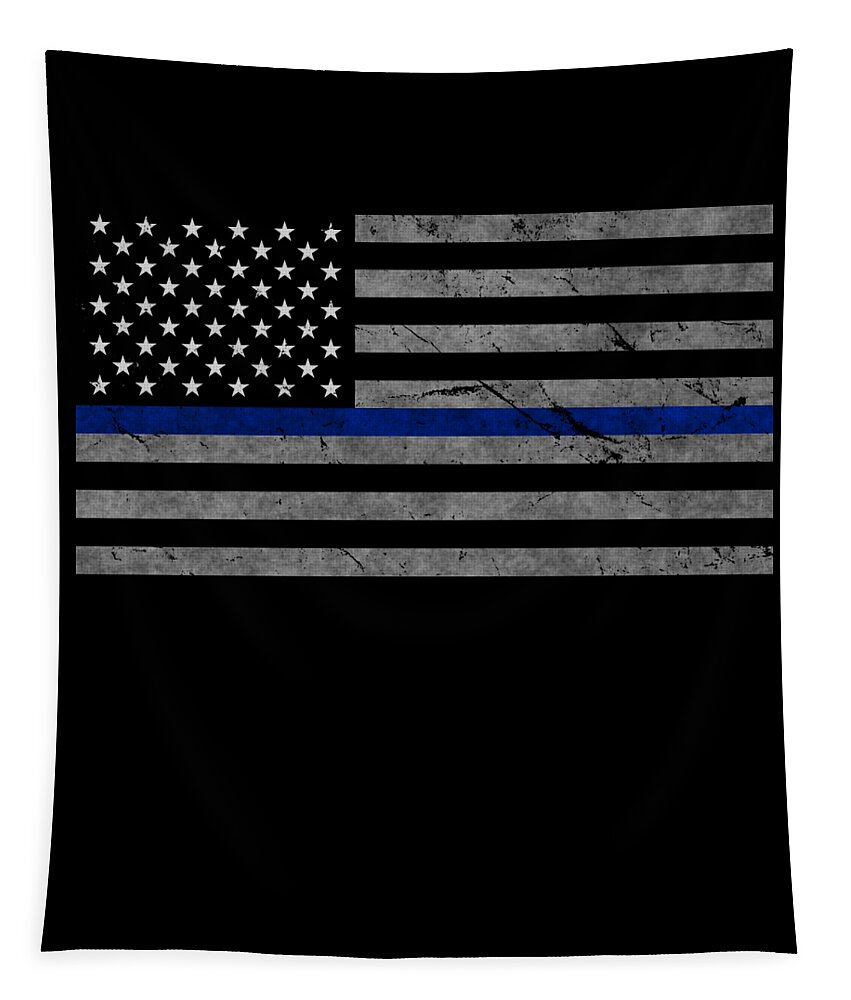 Cool Tapestry featuring the digital art Thin Blue Line US Flag by Flippin Sweet Gear