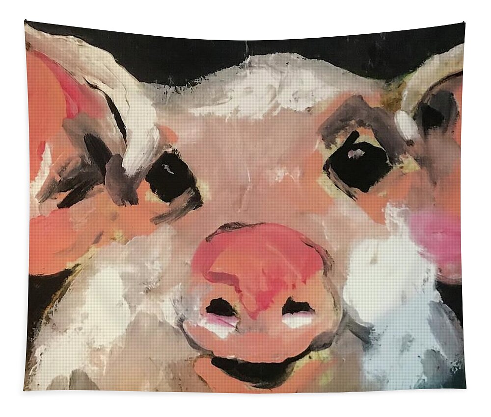 Pig Tapestry featuring the painting This Little Piggy by Elaine Elliott