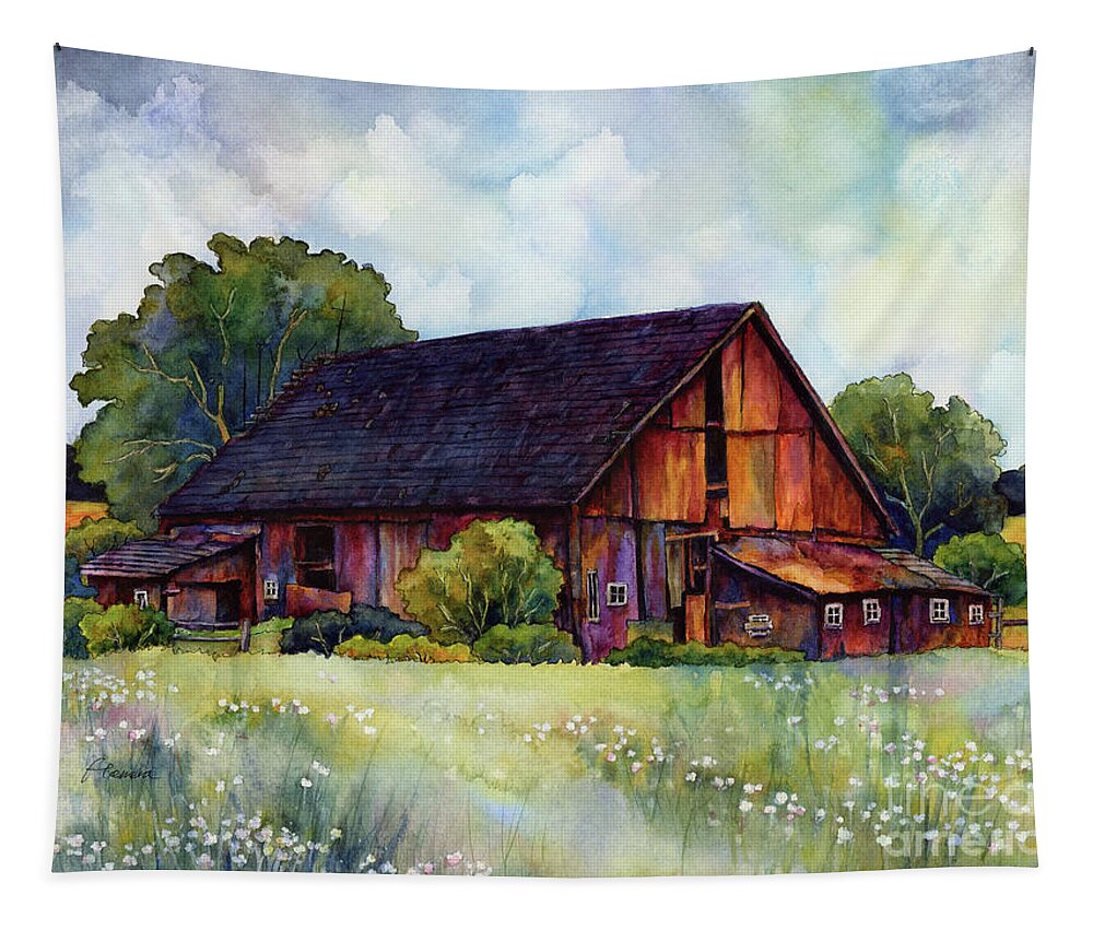 Barn Tapestry featuring the painting This Old Barn by Hailey E Herrera