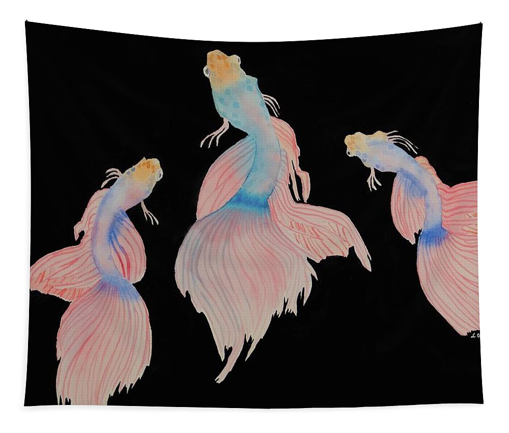 Betta Tapestry featuring the painting Three Betta by Laurel Best