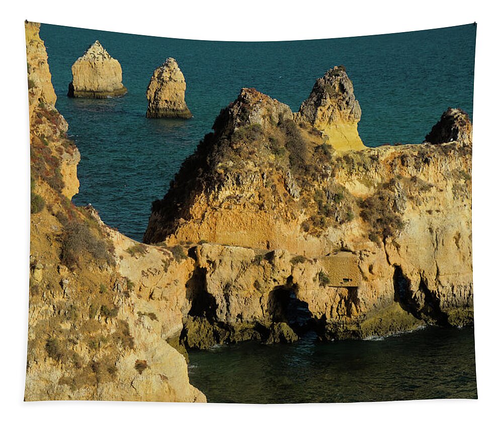 Algarve Tapestry featuring the photograph Three Brothers Beach overview in Algarve by Angelo DeVal