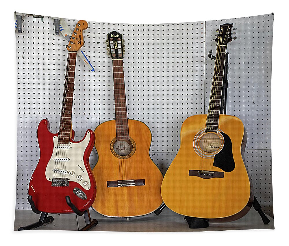 Guitar Tapestry featuring the photograph Three Guitars by Dart Humeston