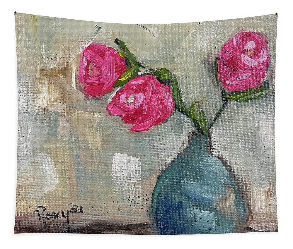 Rose Painting Tapestry featuring the painting Three Roses by Roxy Rich