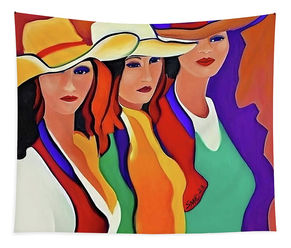 Figurative Tapestry featuring the digital art Three Texas Ladies by Stacey Mayer