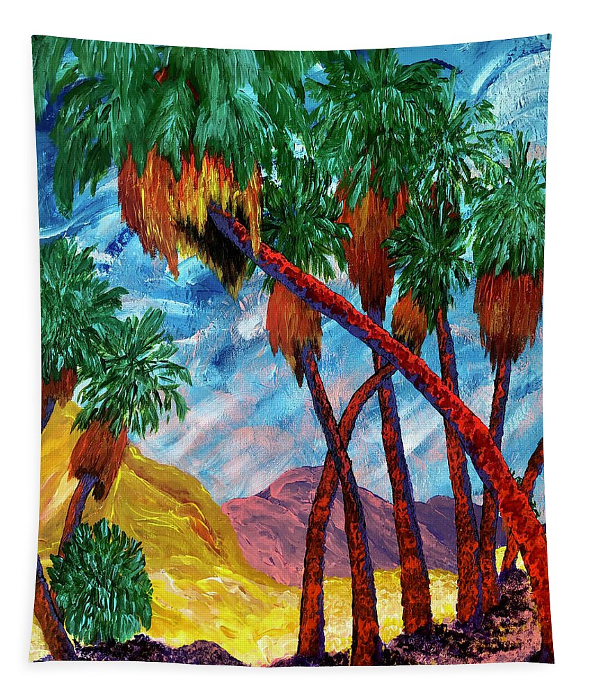 Palm Springs Tapestry featuring the painting Thriving in the heat. Palm Springs, California. by ArtStudio Mateo