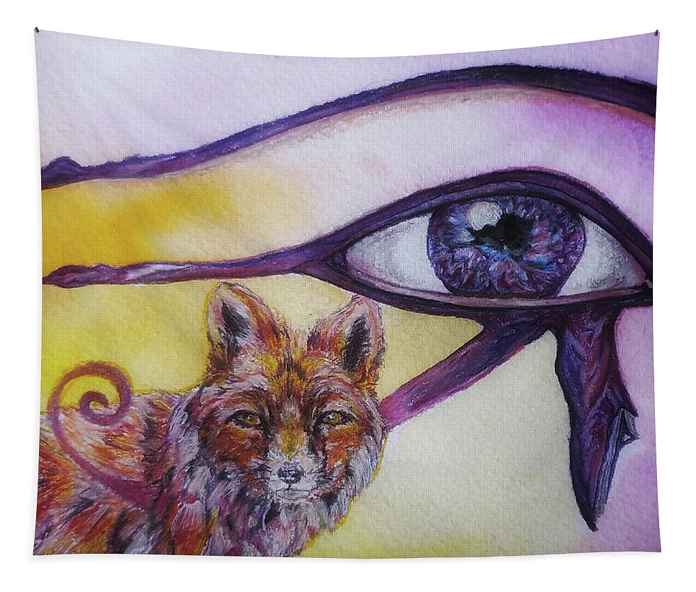 Fox Tapestry featuring the mixed media Through the Eye of the Fox by Candi Moon