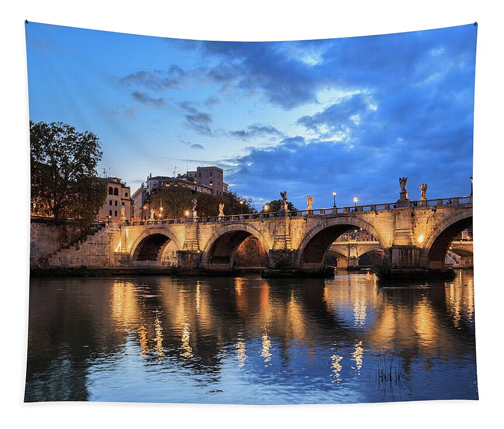 Tiber Tapestry featuring the photograph Tiber River in Rome, Italy by Fabiano Di Paolo