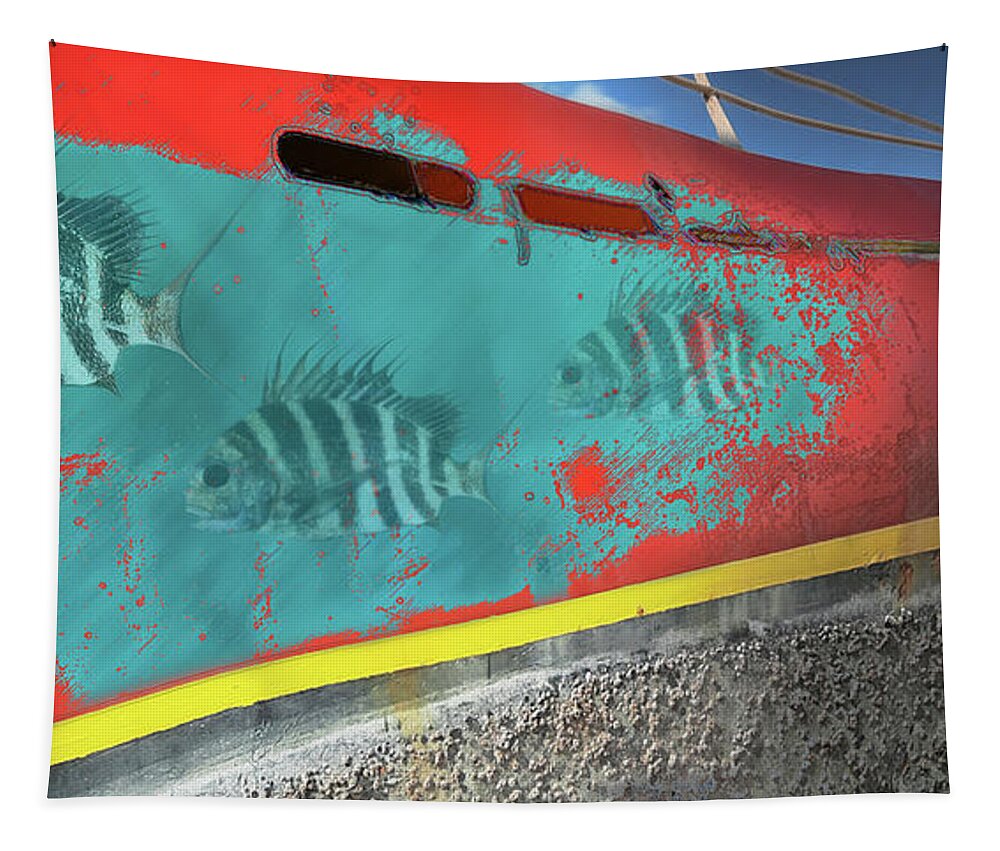 Mighty Sight Studio Fish Life Sea Life Abandoned Boat Steve Sperry Art And Photography Tapestry featuring the digital art Tidal Trist by Steve Sperry