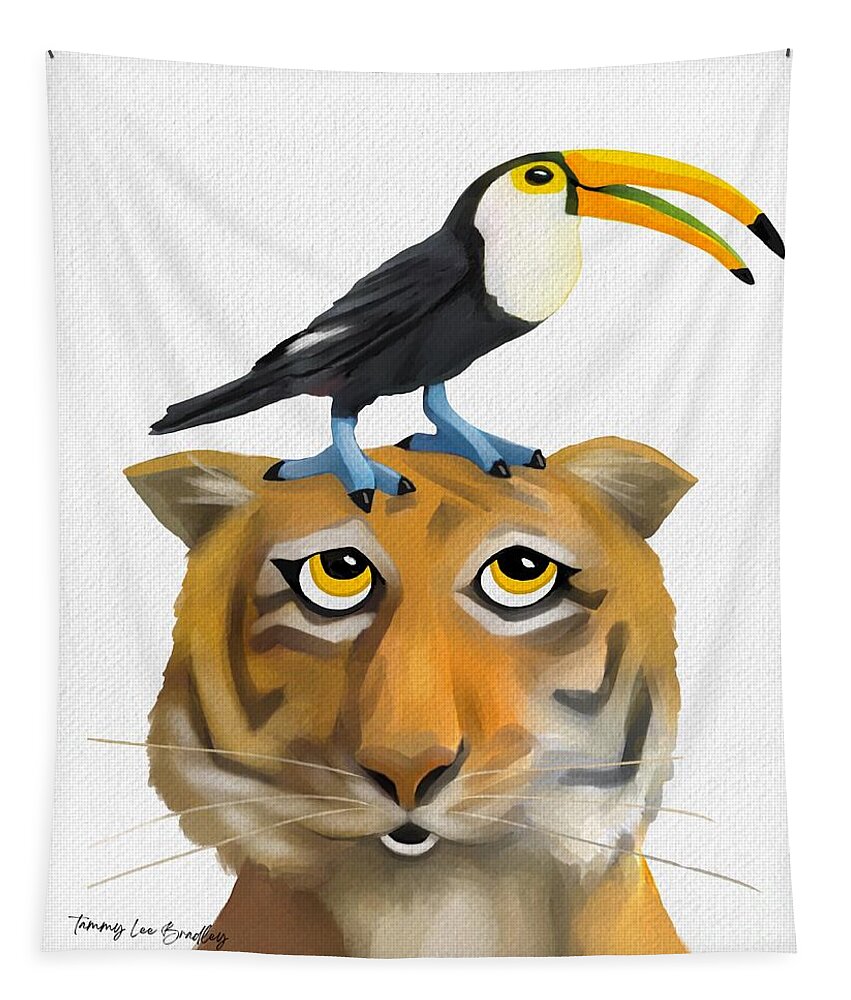Tiger Tapestry featuring the painting Tiger and Toucan by Tammy Lee Bradley