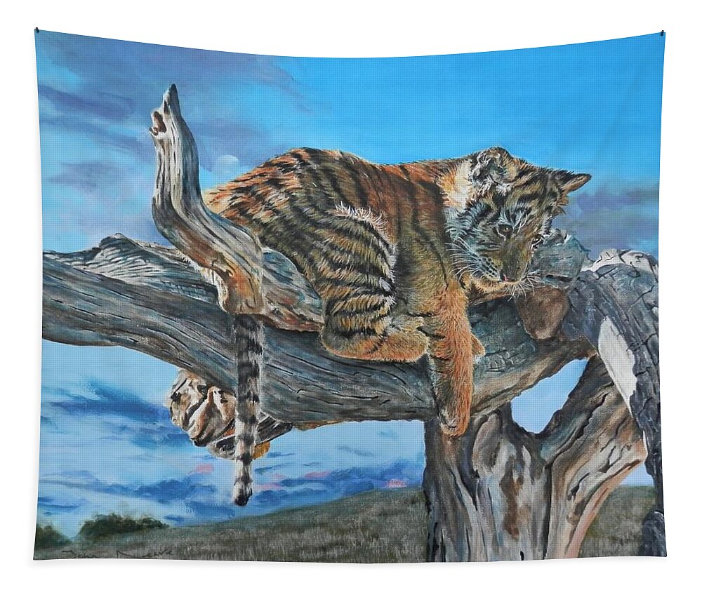 Tiger Tapestry featuring the painting Tiger Lookout by John Neeve