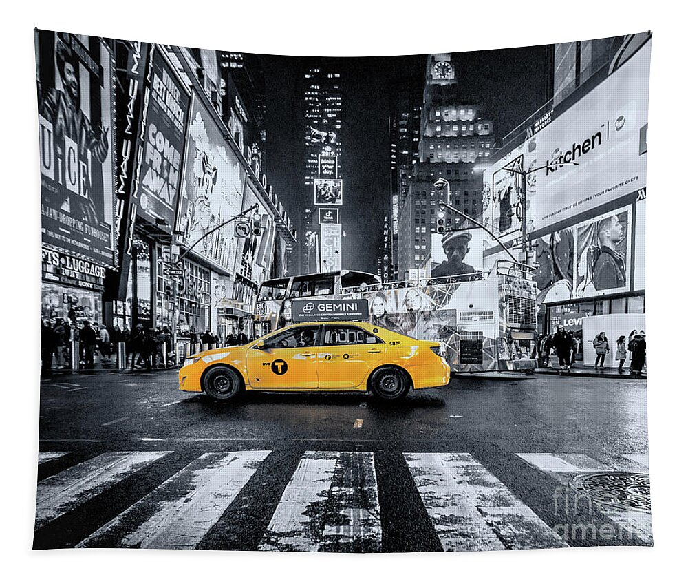 Times Square Tapestry featuring the photograph Times Square, New York City by Lev Kaytsner
